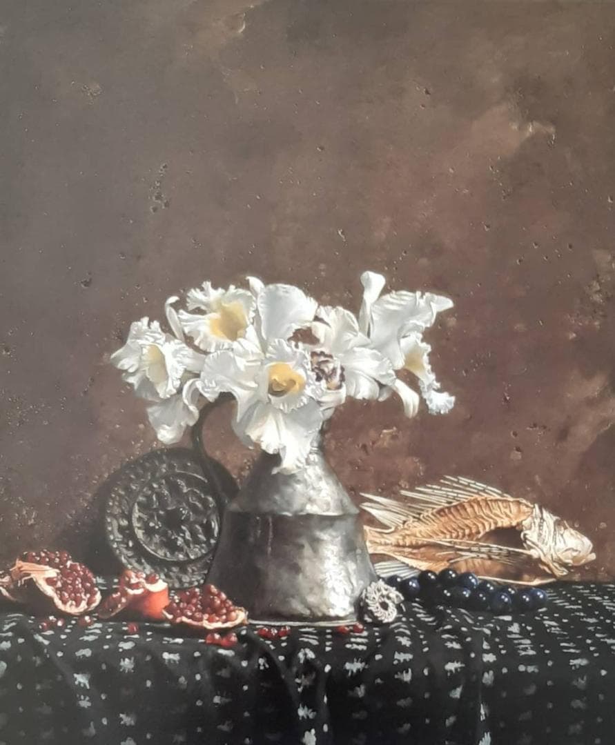 青木敏郎、『青白磁の芍薬』、希少画集より、状態良好、新品木製額
