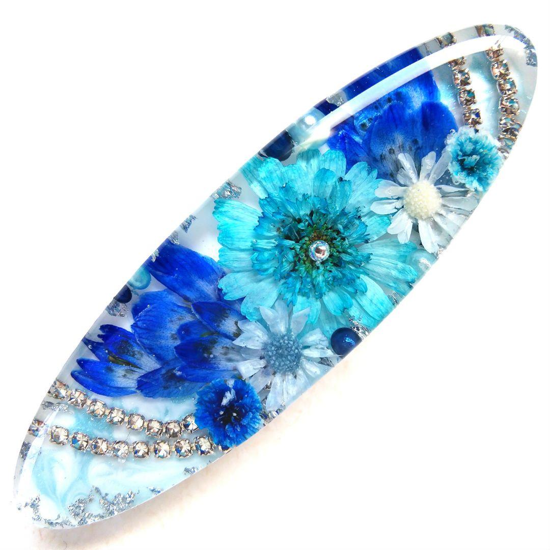 ヘアクリップ レジン 6.5cmオーバルマトリカリアとヒメウツギ プリンス