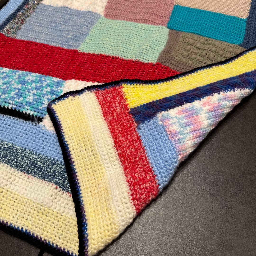 ハンドメイド パッチワーク編み物マルチカバー 大判 - メルカリ