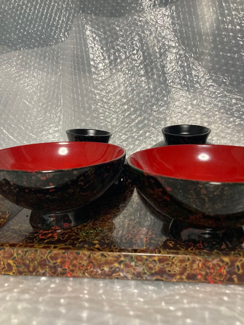 伝統工芸津軽漆 手描き桜汁椀 お盆
