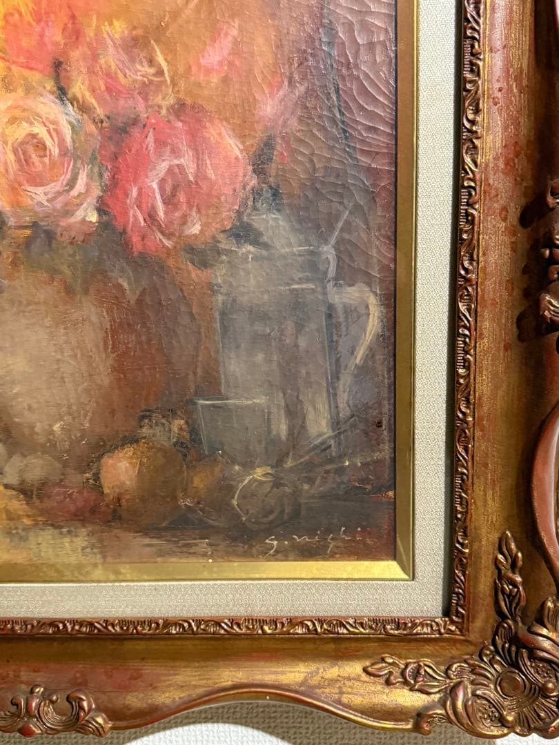 西井義晃【薔薇と静物】肉筆油彩画 直筆サインあり - メルカリ