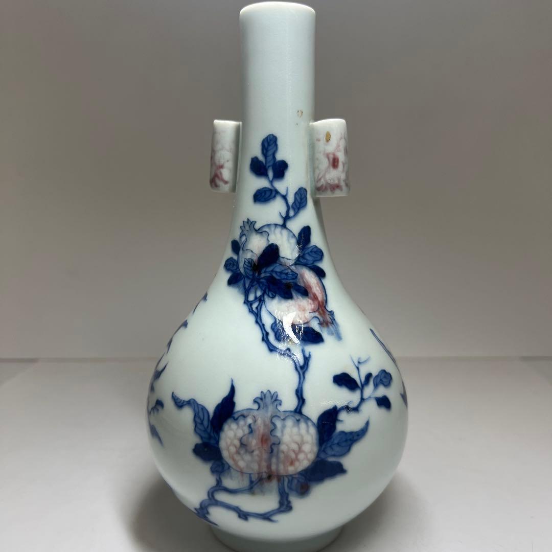 中国美術　大清康熙年製　釉裏紅花瓶　高約19.5㎝　東Y8-0114☆2Fトヒチ 中国美術 大清康熙年製 釉裏紅花瓶 高約19.5㎝ 東Y8-0114☆2Fトヒチ