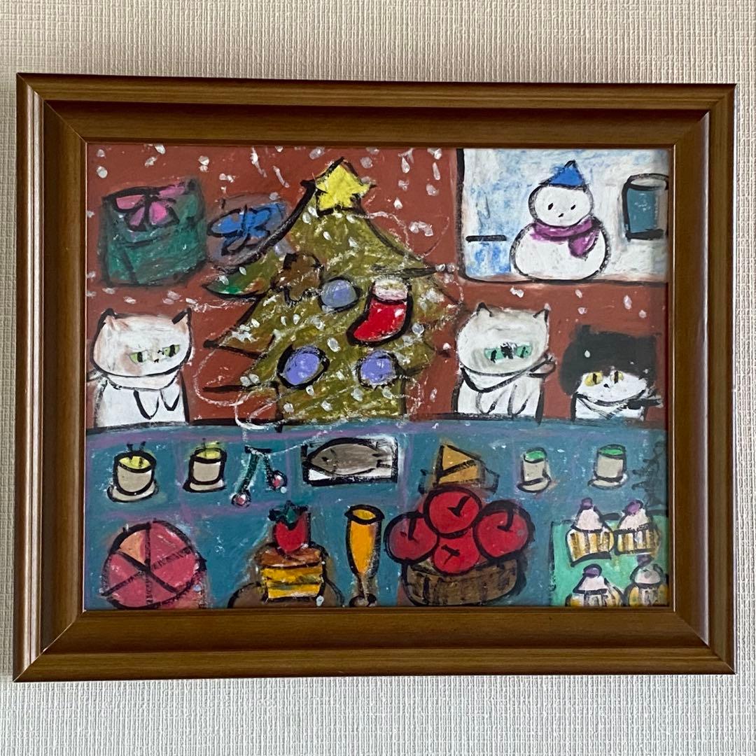 絵画 。壁掛け絵☆【猫ちゃんたちの幸せなクリスマスパーティー】05 絵画 | イラストポスター 351☆ 【猫の楽しいクリスマス】 絵画 アカザ