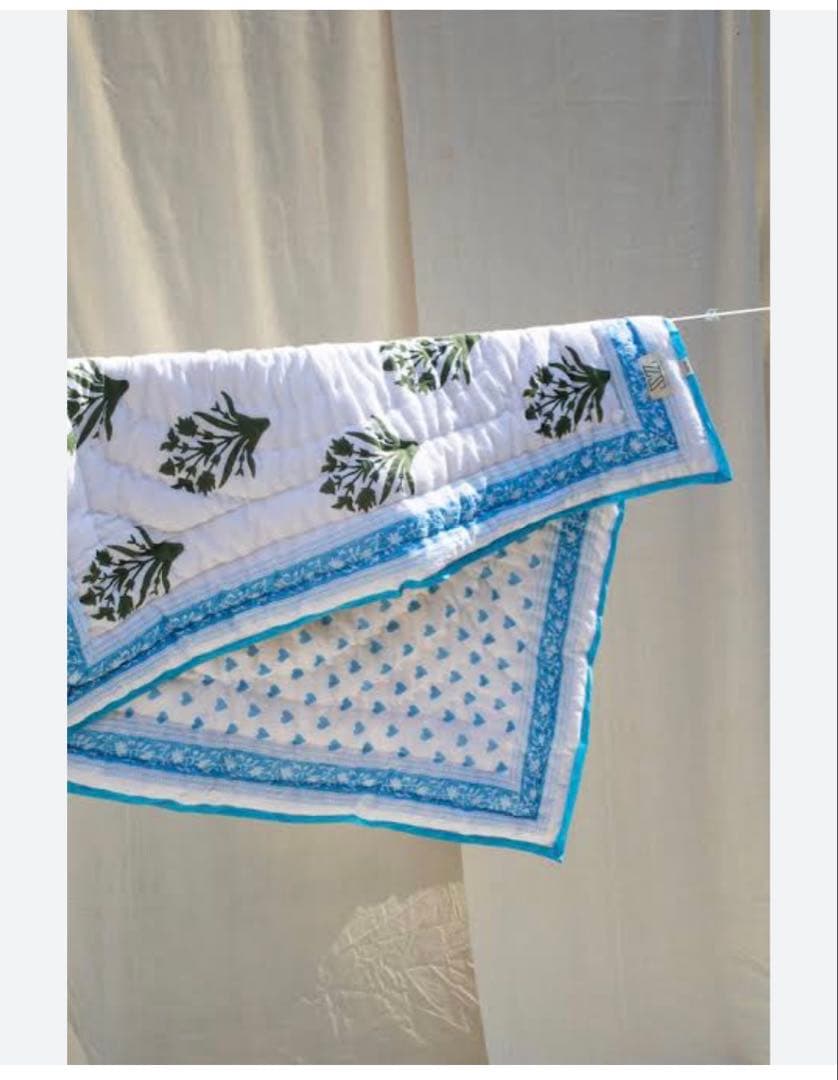 SZblockprintBabyblanketキルトベビーブランケットハート柄 ハート刺繍もこもこブランケット | イブル&Baby Fabric LilyBlanc