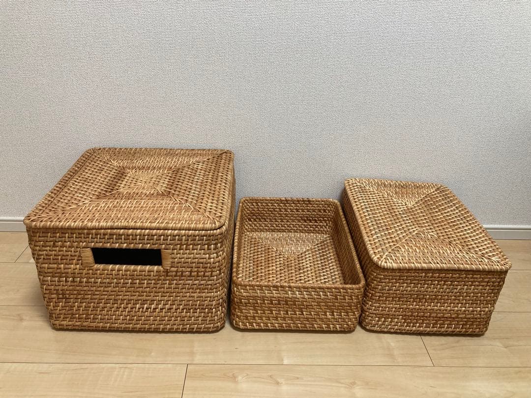 廃盤品】無印良品 重なるラタンバスケット シリーズ ブリ材角型