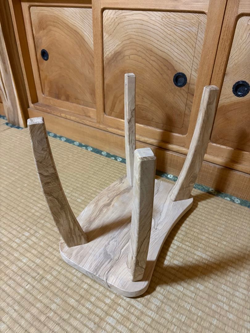 1375建具屋58年のおじいさんの手作り木製サイドテーブル、イス