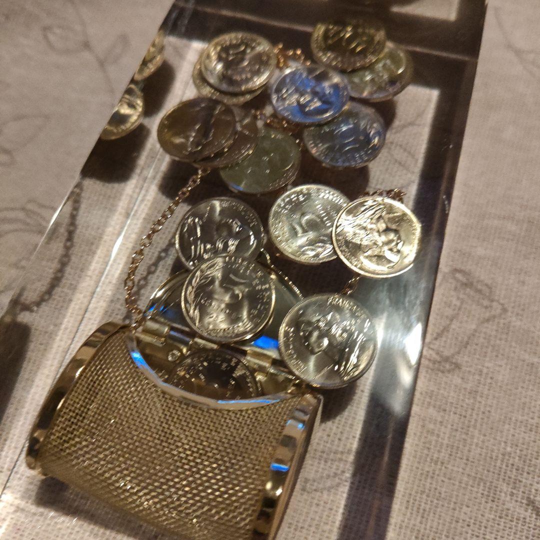 フランスフランコイン金色メッシュコインホルダーとコインセットの置物