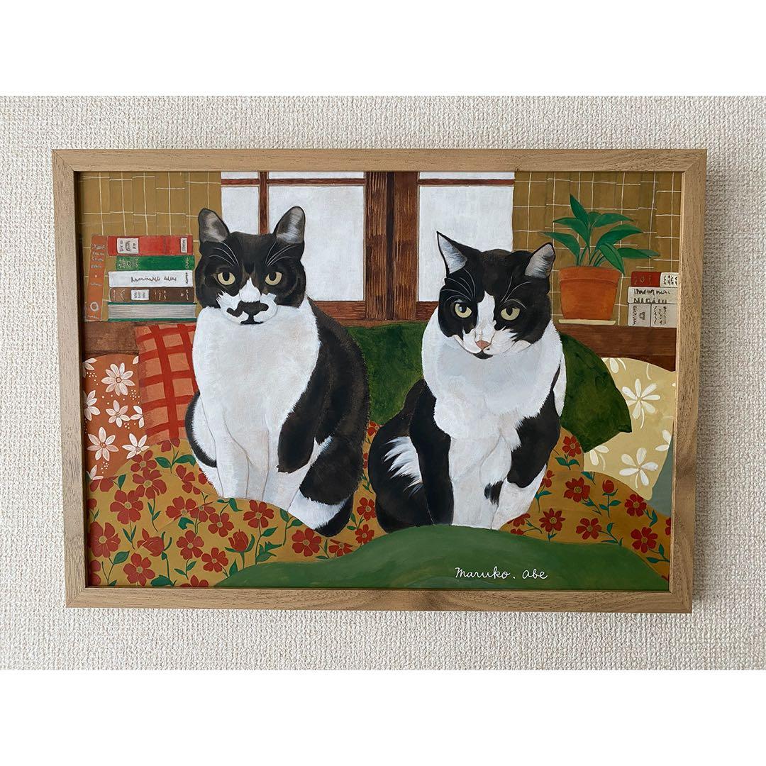 原画「寝床の二匹」《＋猫イラスト３枚無料プレゼント！》