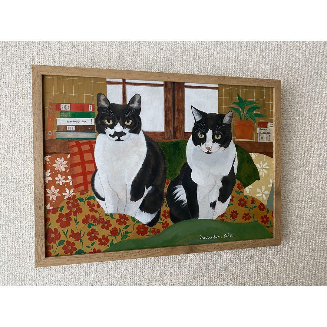 原画「寝床の二匹」《＋猫イラスト３枚無料プレゼント！》
