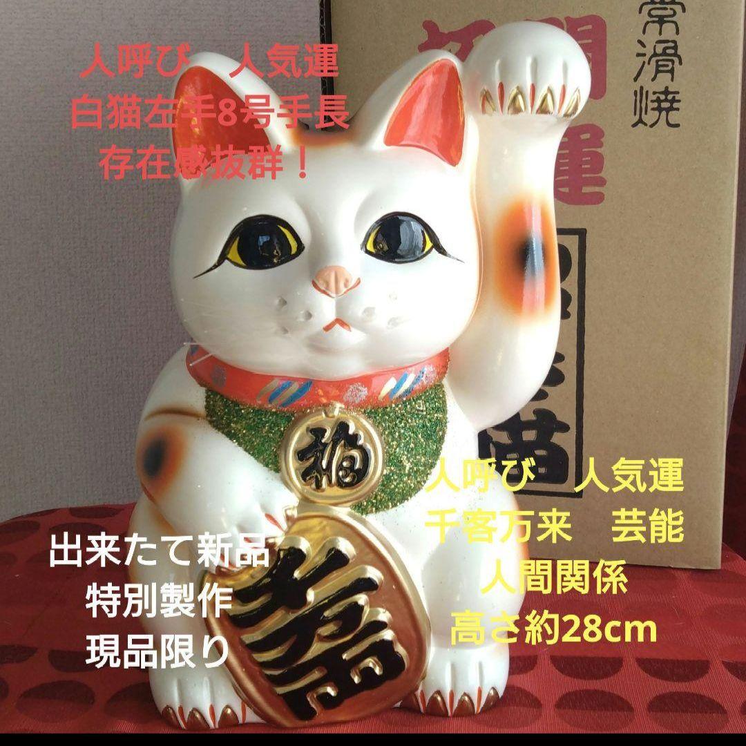 2/3迄限定値引✨人呼び、千客万来招き猫☆白猫左手上げ8号手長・特別製作現品限り 手長の左手上げ招き猫を販売｜常滑焼招き猫の通販サイト
