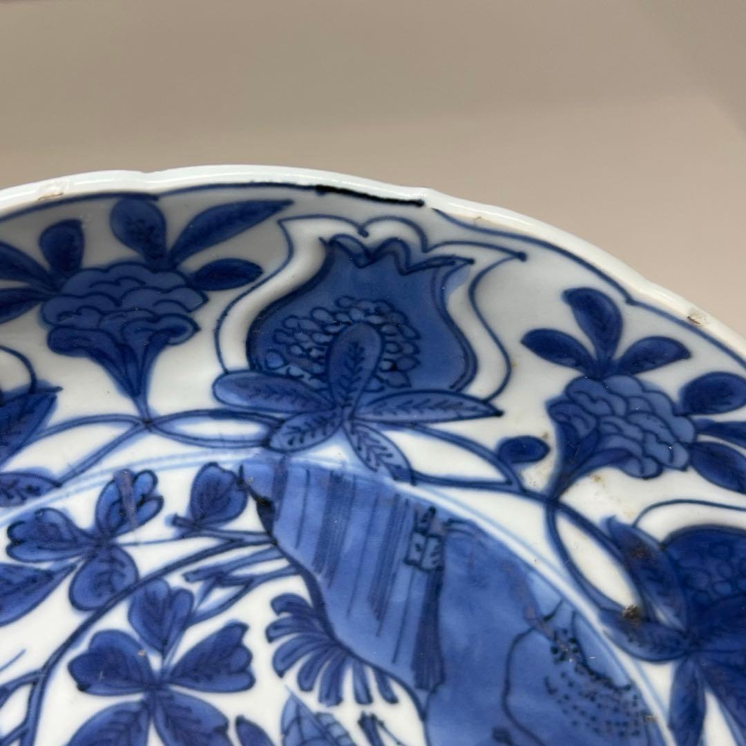 中国明時代 上手古染付 芙蓉手 中皿 木箱付 東キ8-0212⑧ トコカト