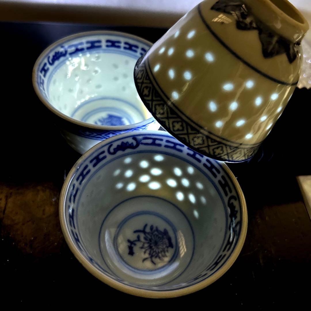 新品 中国景徳鎮製 蛍手 染付青華 茶器 湯呑/急須 玩玉 蛍焼 茶杯 蛍