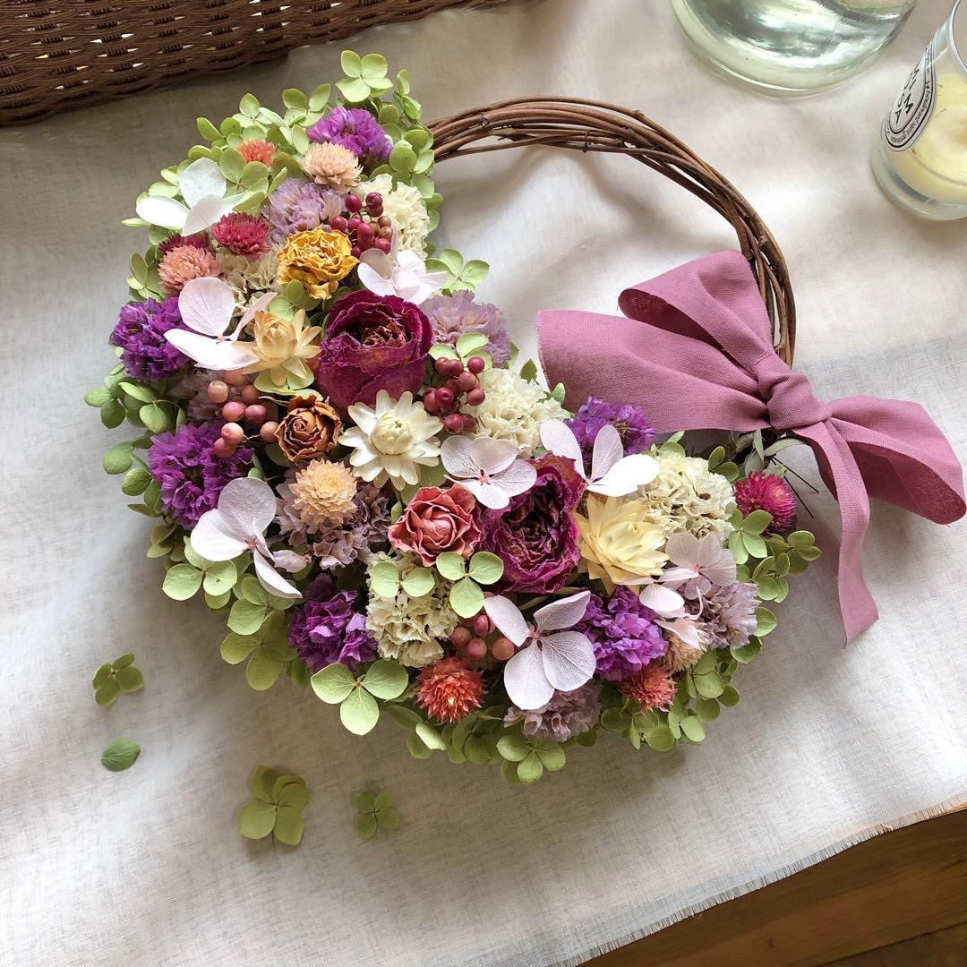 フラワーリース 春うらら23 くすみカラーのお花たち3 玄関リース 母の