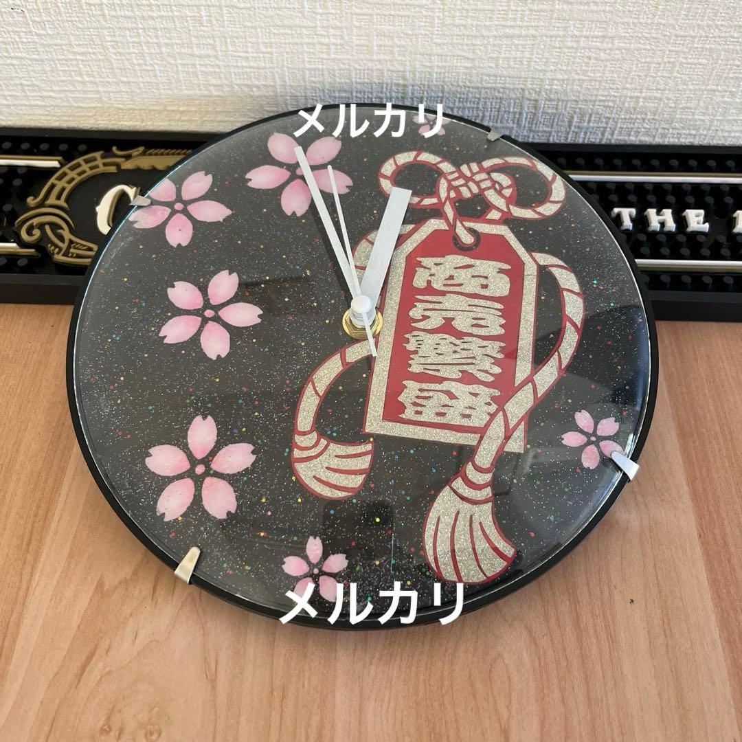 壁掛け時計 ドーム型 商売繁盛 短冊 桜吹雪 ラメ入り デコトラ サロン バス 壁掛け時計 ドーム型 商売繁盛 短冊 桜吹雪 ラメ入り デコトラ サロン