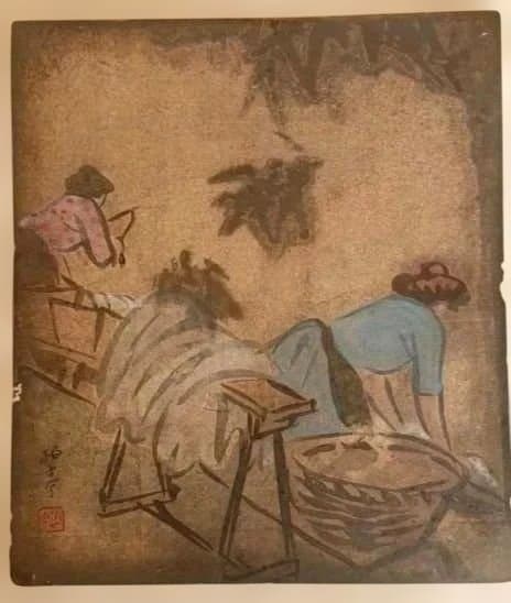 模写石井柏亭の（1882～1958)肉筆色紙絵（描かれてます)作品年月日不明 戦後80年 石井柏亭 えがくよろこび 松本市美術館 | 新まつもと物語