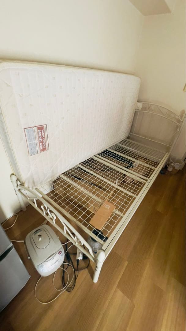 ホワイト金属フレーム すのこベッド マットレス付き tansu_49611140