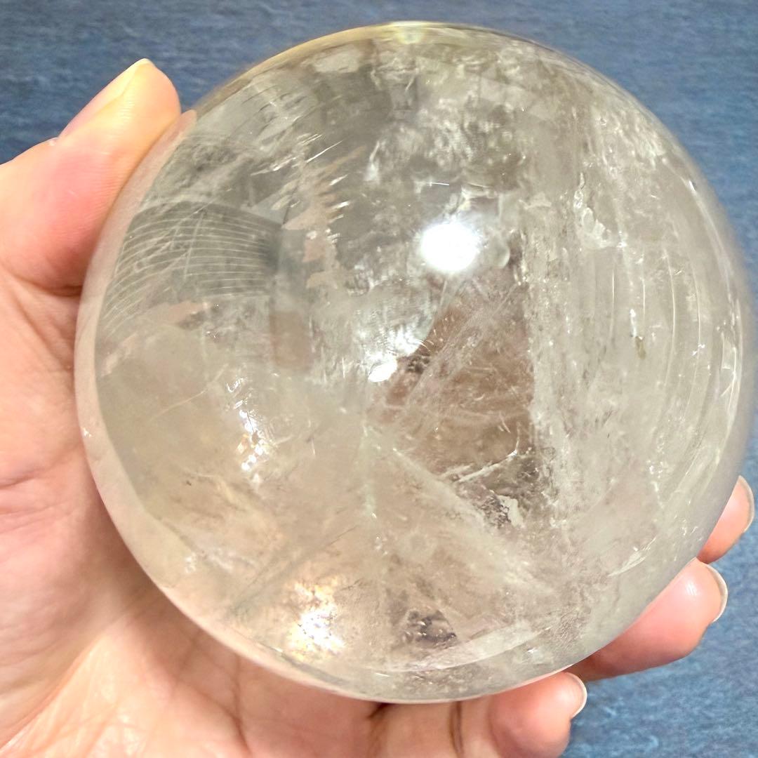 ◇約86mm 大玉！水晶スフィア 天然石鉱物スモーキークォーツ六条模様内包物