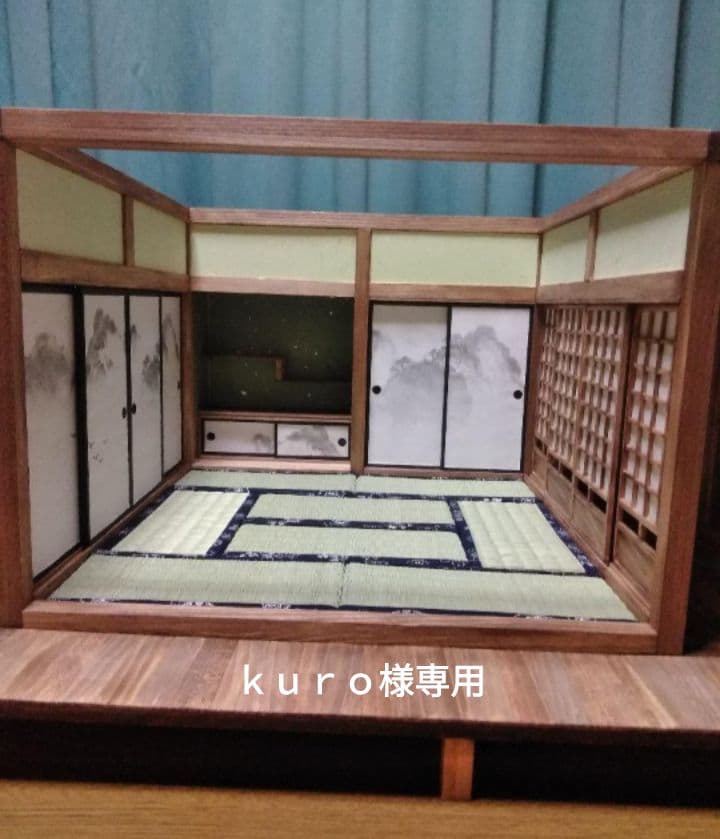 ｋｕｒｏ　ミニチュアハウス和室 春のミニチュア祭り 1/10スケールドールハウス和室右側 白黒 | kkcompany