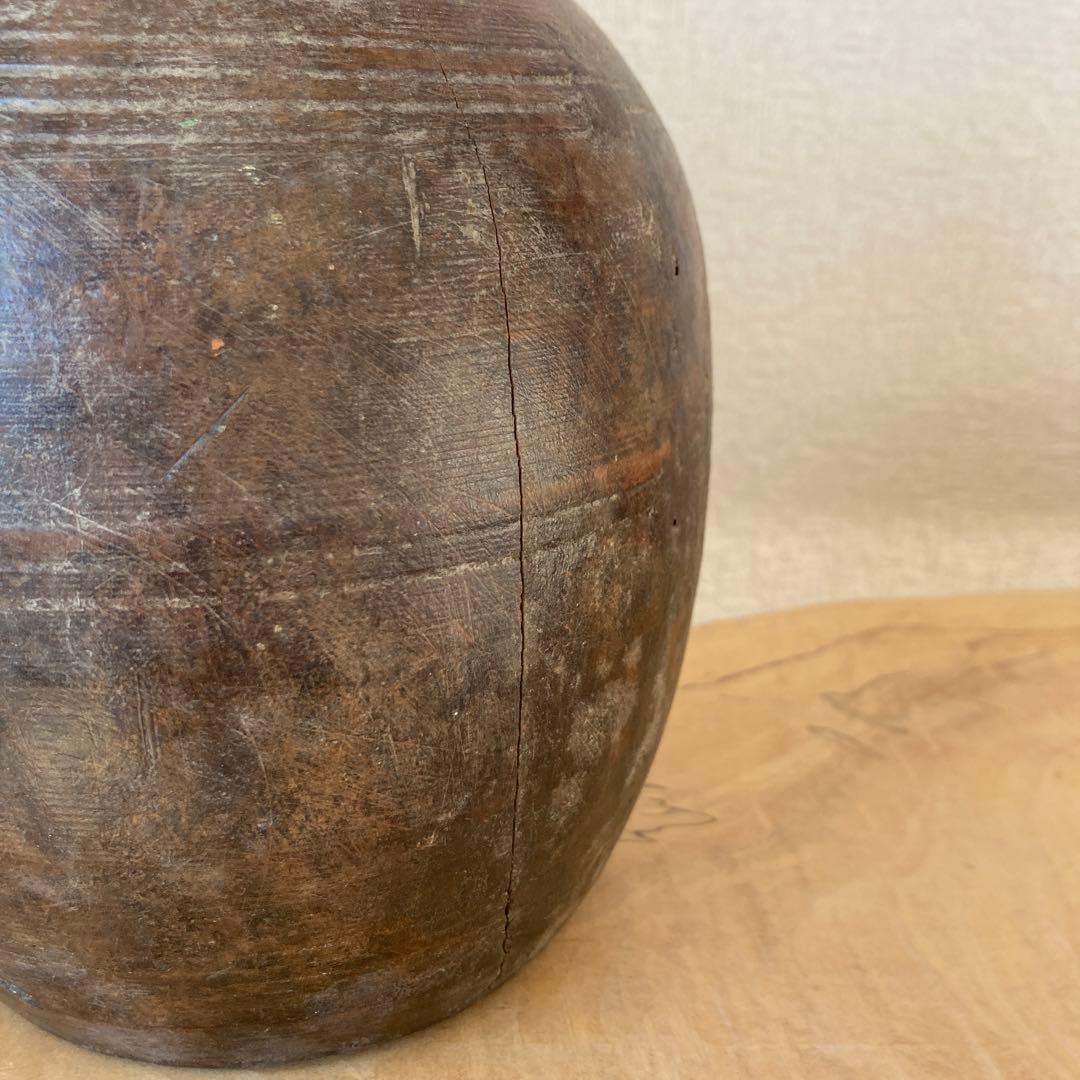 インド 木製のポットA 木工品 古道具坂田 古物 骨董 フラワーベース
