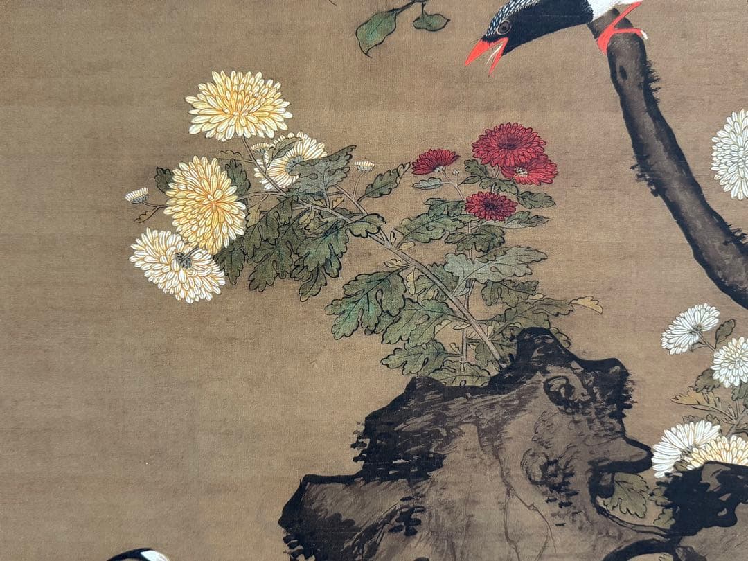 中国 明時代 呂紀 桂菊山禽圖 絹本 原色複製 ◇検故宮博物館◇ 一鼎軒