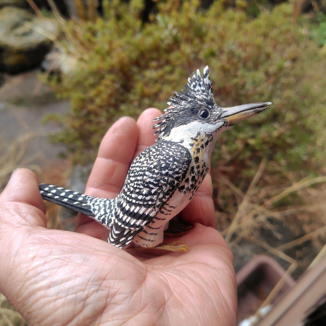 小さなバードカービング ヤマセミ 野鳥 木彫り 置物 - メルカリ