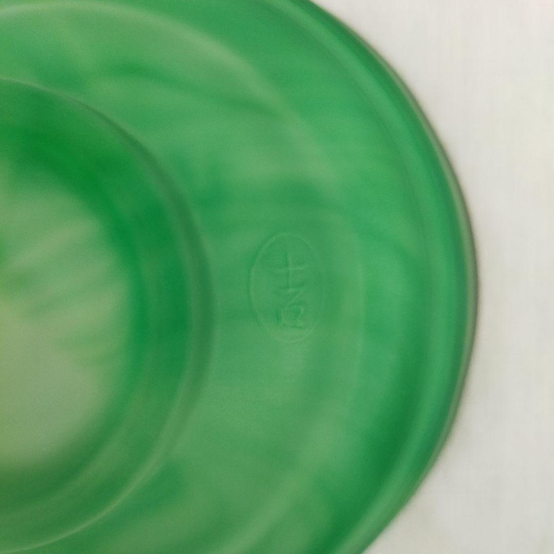 硝子茶碗 関吉昭作 茶道 平茶碗 黄緑色 耐熱処理ガラス【中古美品
