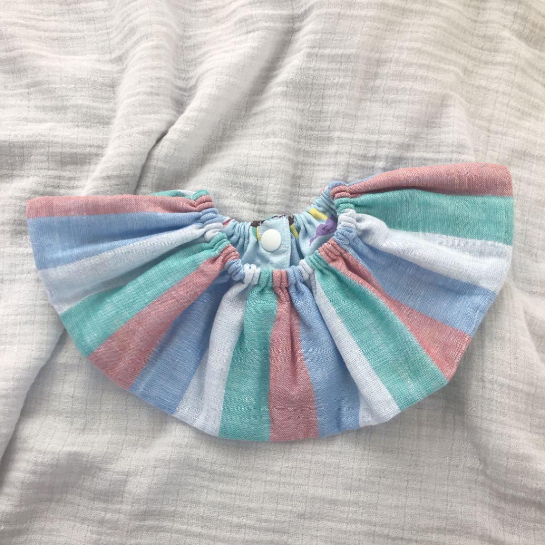 ☆青空の鳥×ブルーマルチストライプ☆ ハンドメイド リバーシブル スタイ