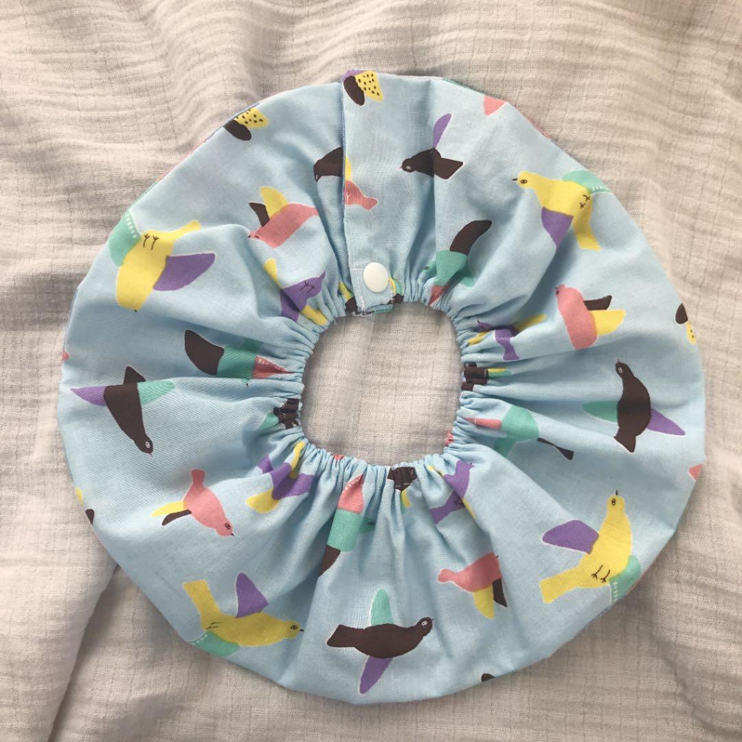 ☆青空の鳥×ブルーマルチストライプ☆ ハンドメイド リバーシブル スタイ
