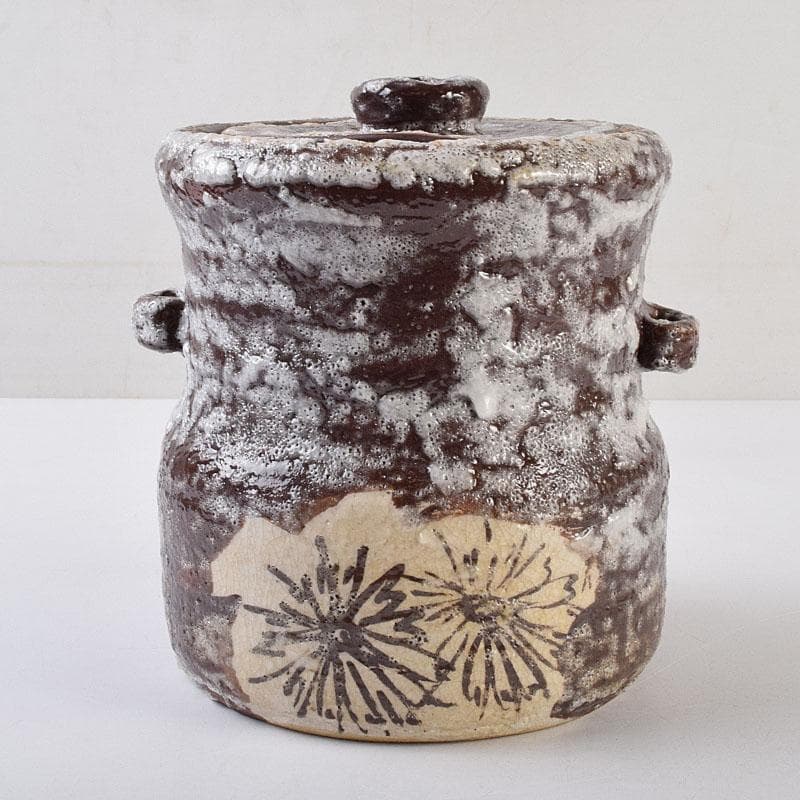 北大路魯山人作 鼠志野 花文 水指 銘寶舟 共布 清水公照極め箱 MR9510H