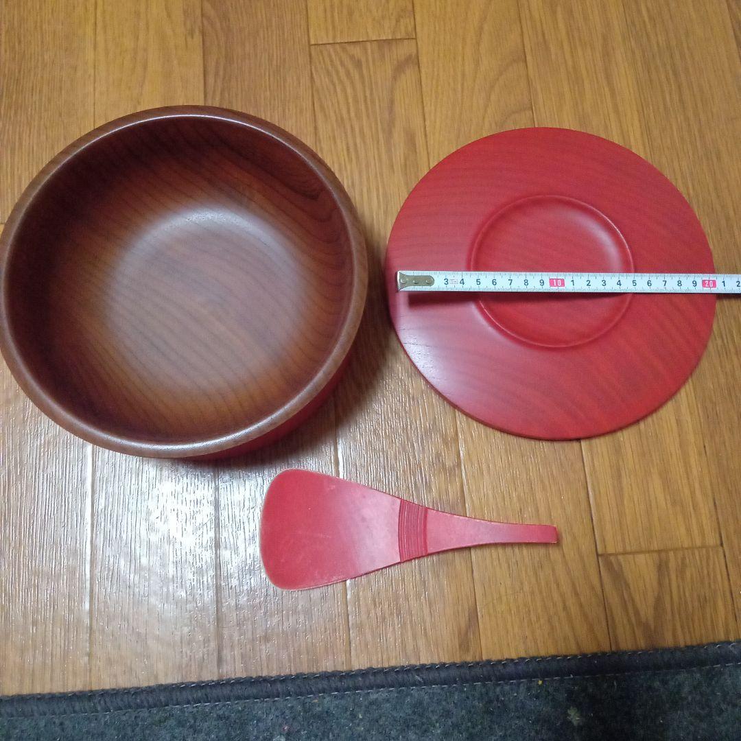 卯之松堂　木製 赤 朱色おひつ しゃもじセット 直径約20cm 卯之松堂 木製 赤 朱色おひつ しゃもじセット 直径約20cm