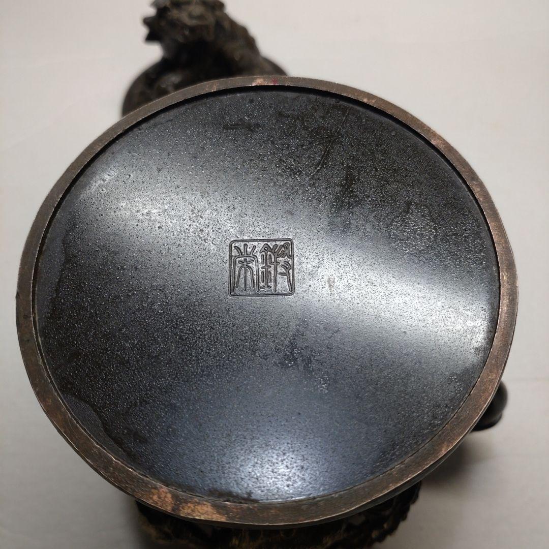 銅製 花鳥図 五具足 在銘／獅子香炉 燭台 花立 法具 仏教 仏壇 彫金