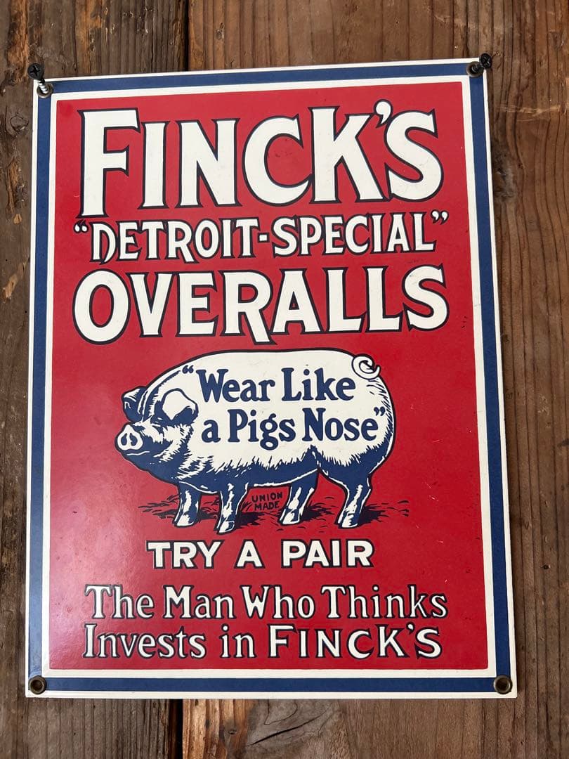 FINCK'S OVERALLS 90s リプロダクト ビンテージ サイン 看板 Amazon.com: Finck's Overalls Porcelain Sign : Home & Kitchen