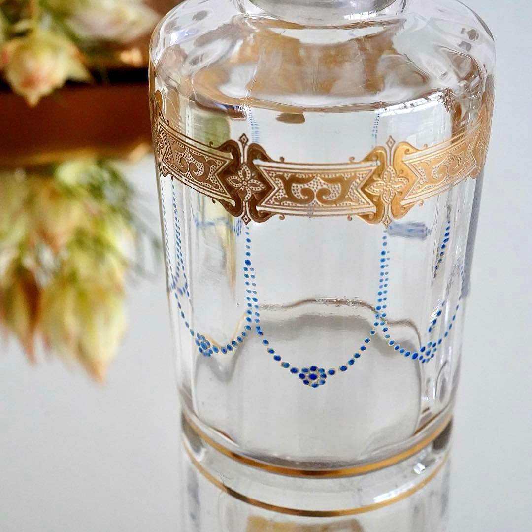 オールドバカラ 金彩×青エナメル彩 香水瓶L☆シュヴァリエ作品 BACCARAT