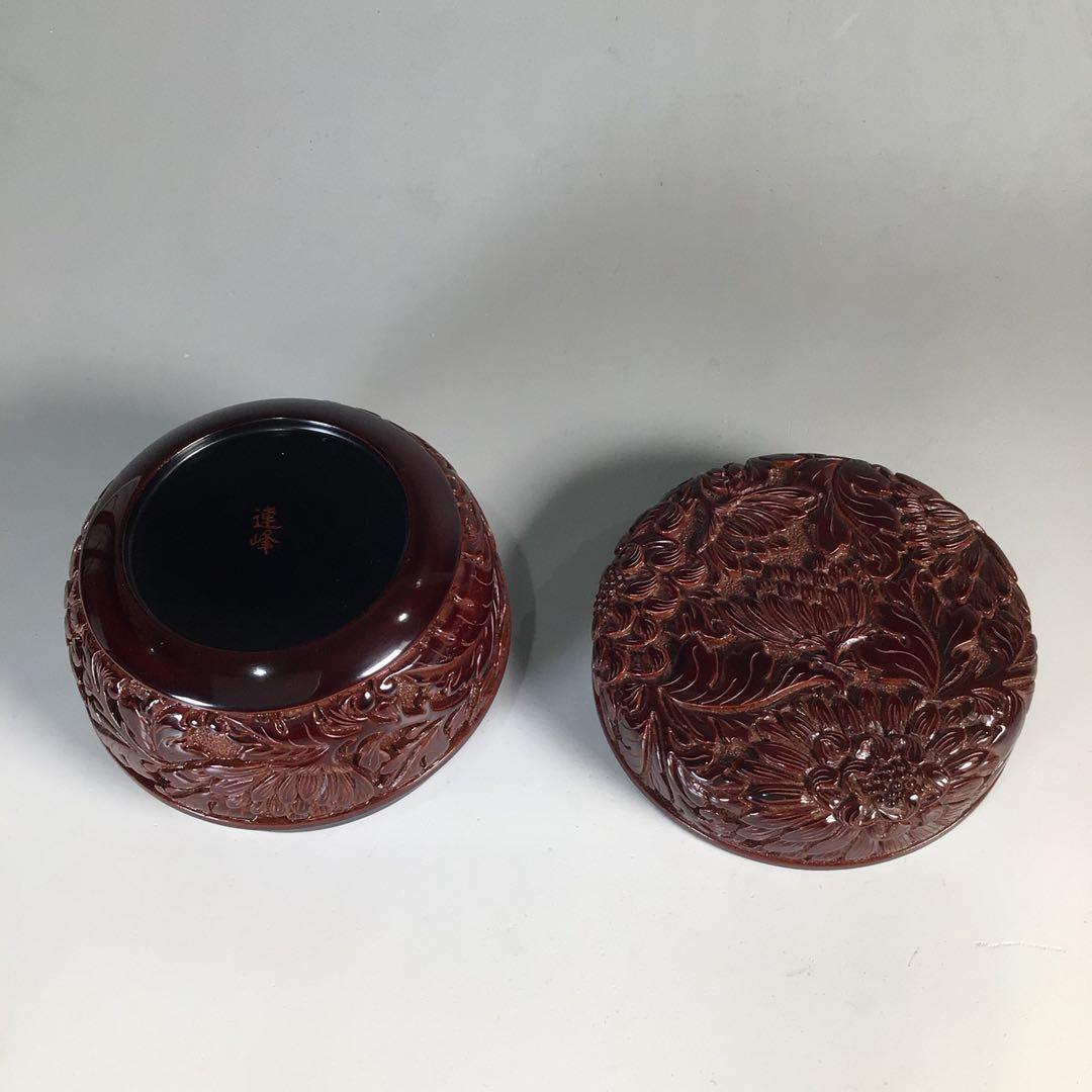 N909 棗 『高橋連峰作』『村上堆朱』『朱溜塗』『平棗』 共箱