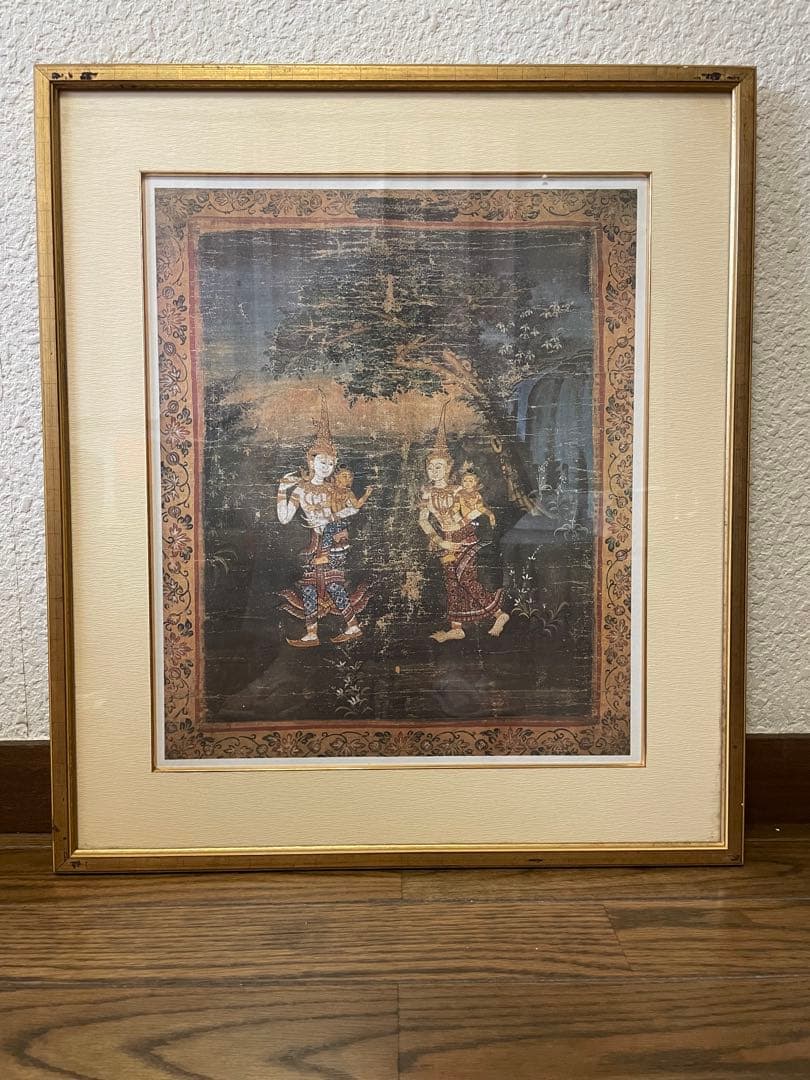 タイ ジムトンプソン購入 ブッダ物語 絵画 額装済 アジアンアート 瞑想