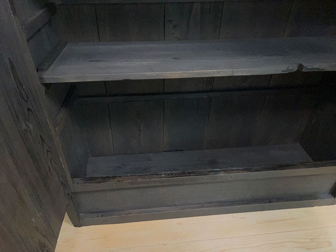 黒色 収納棚 戸棚 高さ約150㎝ M078 古道具 ビンテージ アンティーク