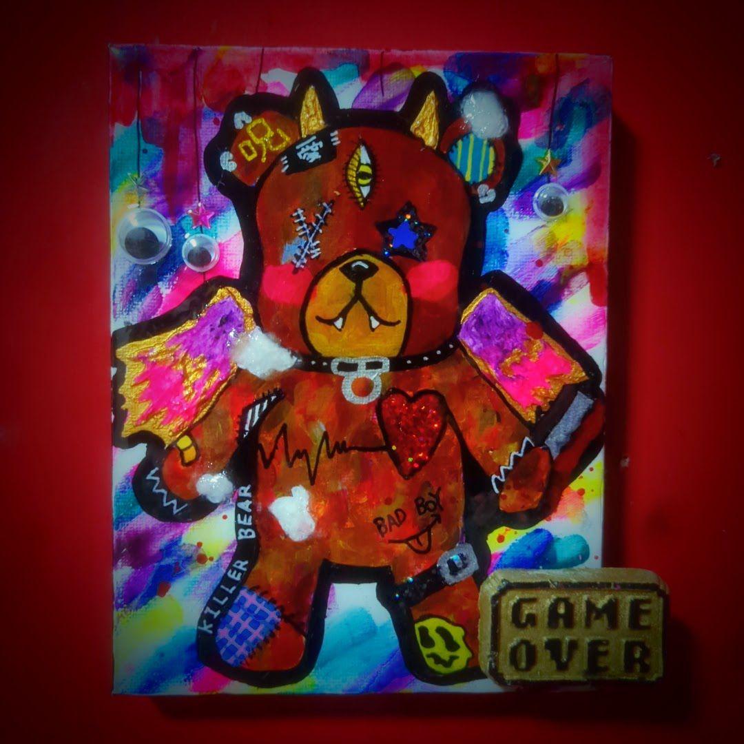 【一点物イラストアート】Killer Bear2【F0号】現代アート 一点物イラストアート】Killer Bear2【F0号】現代アート