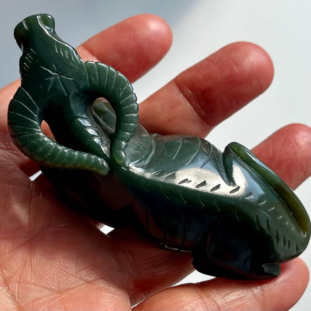 和田玉 青玉 藍青 古翡翠 彫刻 手彫り 牛 ネフライト 軟玉