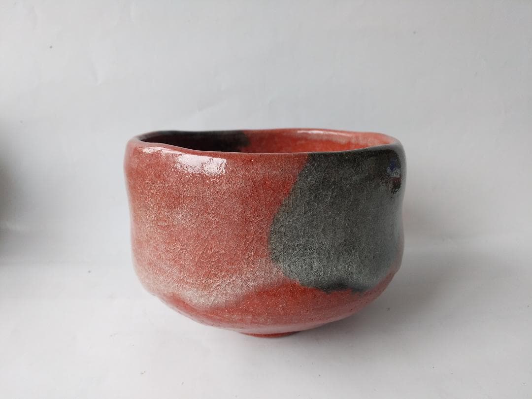 松雲窯 泉喜仙 作 赤茶碗 赤楽 大樋焼 共箱 共布 栞 茶道具 抹茶碗 美