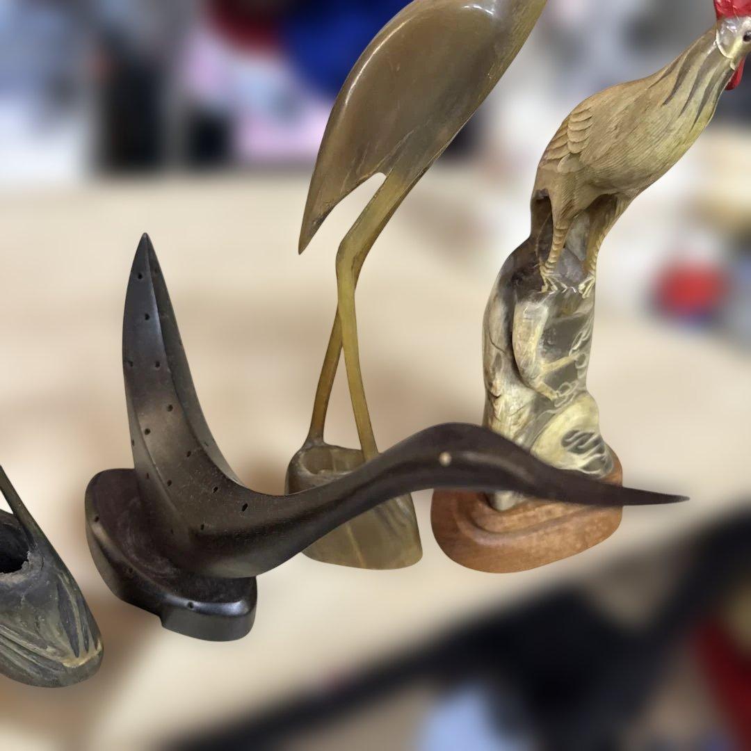 木製 鳥と魚の彫刻 置物7点セート - メルカリ