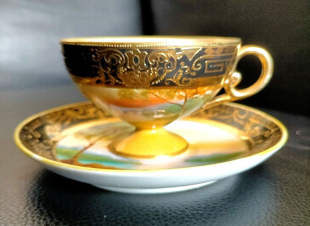 美品☆オールドノリタケ 金彩盛り上げ 風景絵カップ&ソーサー - メルカリ