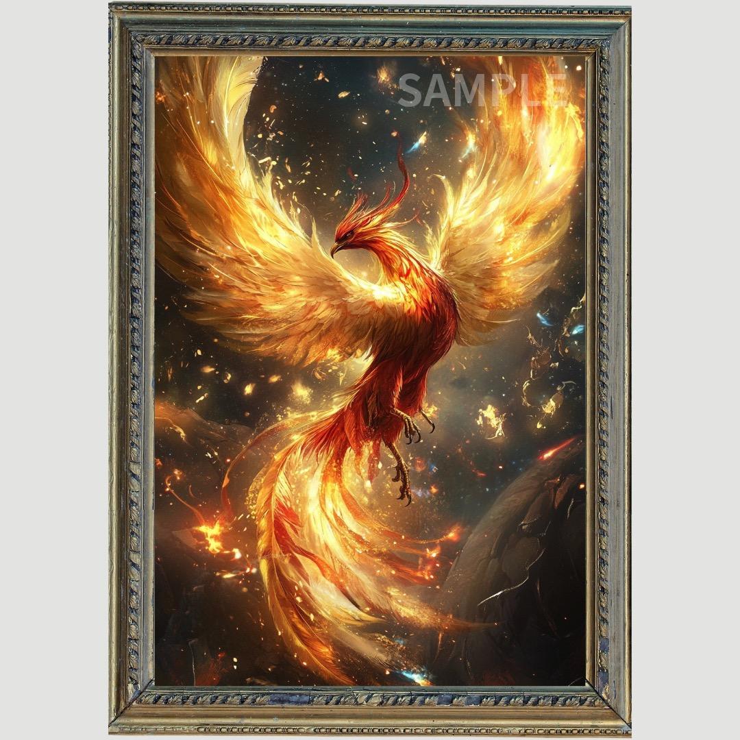 P3084 鳳凰・火の鳥 【開運風水絵画風アート】 - メルカリ