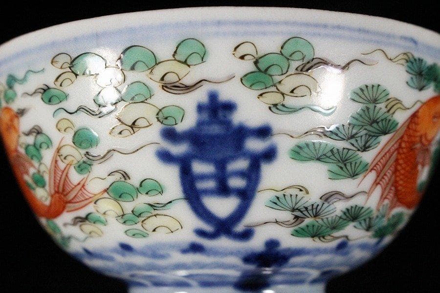 中国美術 彷古 五彩 藻草魚紋 蓋碗 乾隆款 五件 送料無料 - メルカリ