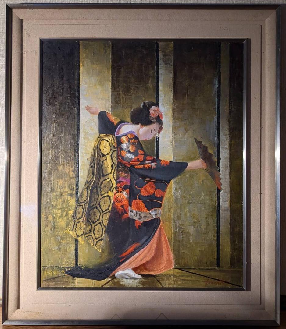 【真作】絵画　油彩12号　優雅な舞姿　着物美人　日本の伝統美　和の情景　V111 池田茂 油絵展～雅な着物姿の美人画を描く～」松坂屋上野店