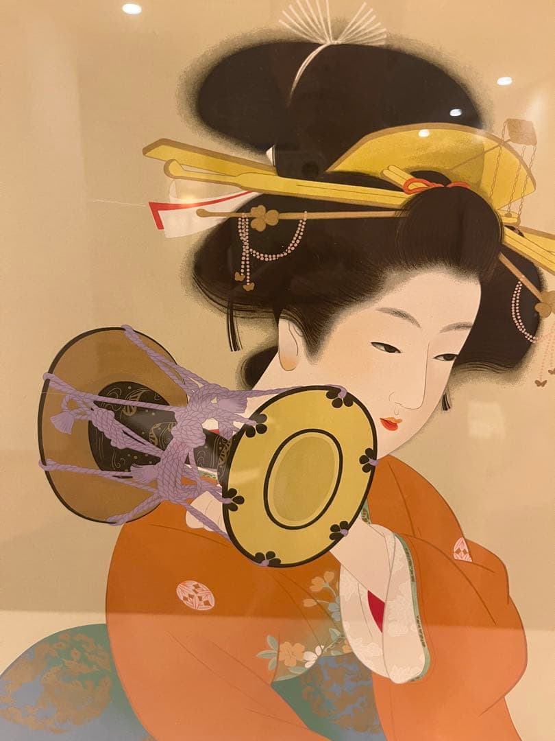 上村松園 鼓の音(複製画) 監修者承認烙印 額装 - メルカリ