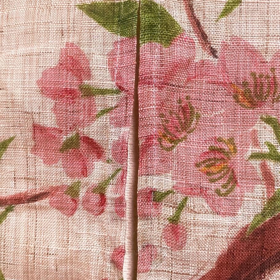手描き麻暖簾【枝垂櫻】手染め 桜のれん 巾77×158cm 一点物