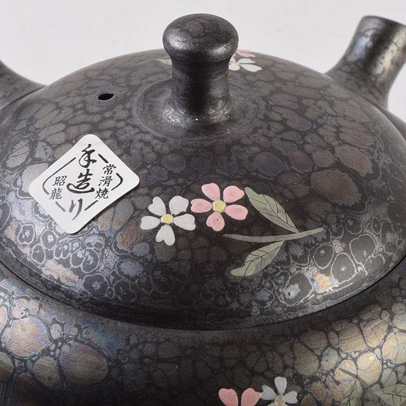常滑焼 昭龍作 天目釉 福型小花文 急須 茶注 共箱 V R9218 - メルカリ