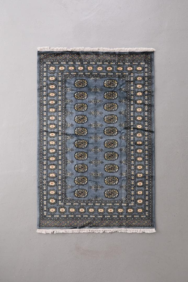 新品 パキスタン絨毯 トライバルラグ ラホール産（188×124cm）青