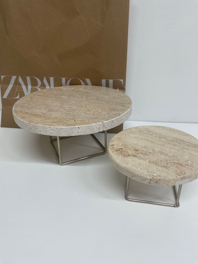 ザラホーム　大理石　キャンドルトレイ ディスプレイトレイ　大、小　2個 バス用トレイ 大理石 ベージュ | Zara Home 日本/Japan