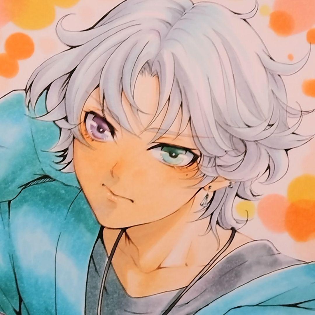 手描きイラスト◇オリジナル 真逆な双子男子◇男の子 A4 コピック 創作